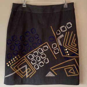 Peter Nygard Gray Pencil Skirt Geometric Print